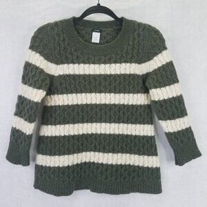 J Crew Chunky Cable Knit Sweater Womens S Merino Wool Green White Striped Preppy